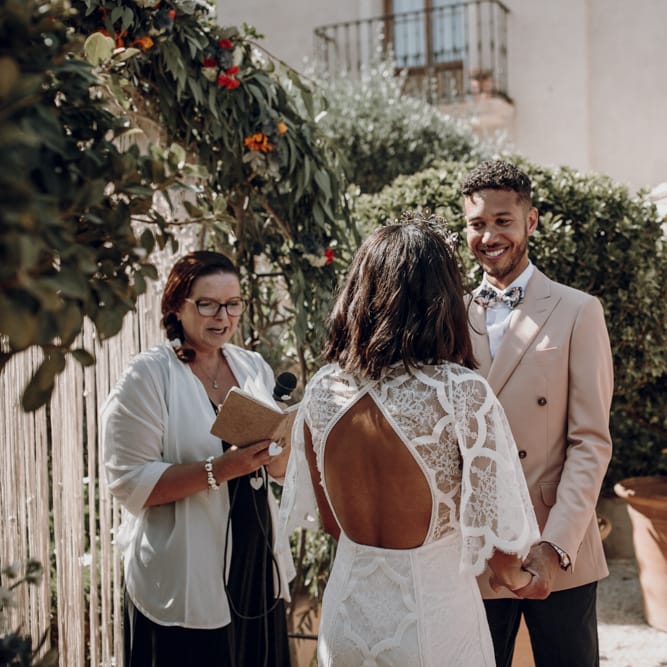 Boho bride in backless grace loves lace wedding dress