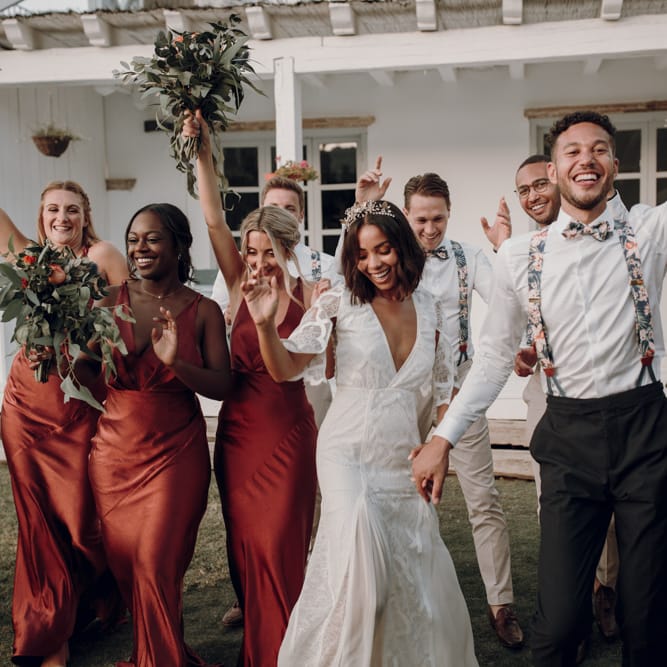 Styling wedding party portrait at Spanish destination wedding