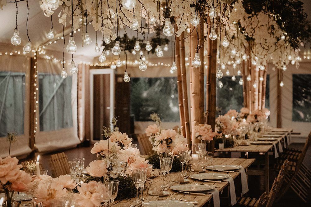 Intimate Wedding In France With Romantic Flower & Light Installation