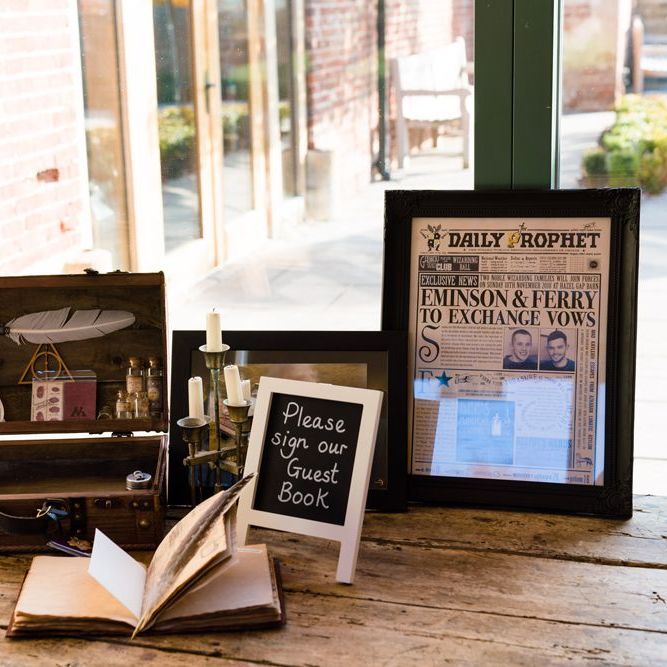 Harry Potter Wedding Decor Including Daily Prophet,  Trunk, Quill and Candles