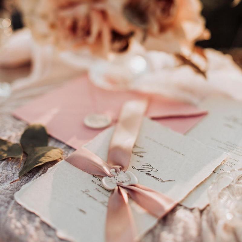 Wedding invitation with punk ribbon and wax seal