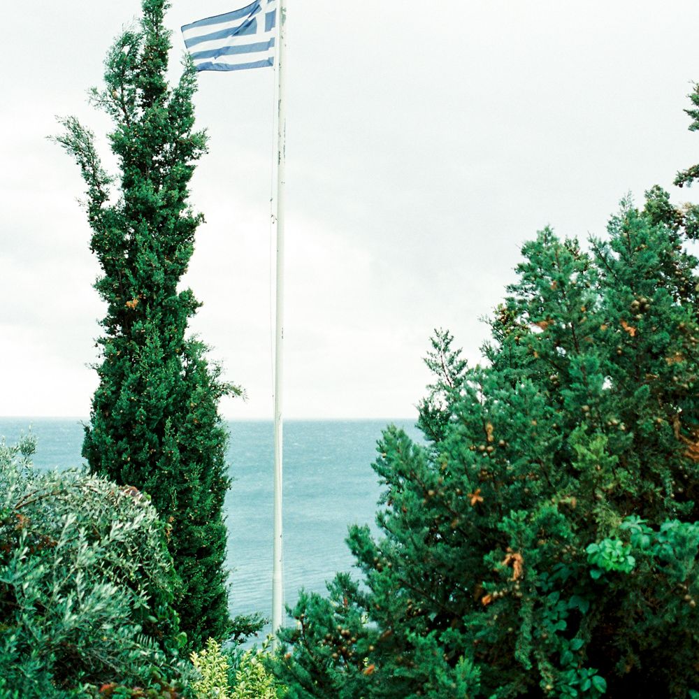 Greek Flag | Outdoor Wedding Ceremony Aisle &amp; Altar | Pastel Blue &amp; Green, Romantic, Destination Wedding at Corfu Luxury Villas, Planned by Rosmarin Weddings &amp; Events | Mikhail Balygin Fine Art Wedding Photographer