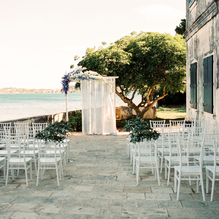 Outdoor Wedding Ceremony Aisle &amp; Altar | Pastel Blue &amp; Green, Romantic, Destination Wedding at Corfu Luxury Villas, Planned by Rosmarin Weddings &amp; Events | Mikhail Balygin Fine Art Wedding Photographer