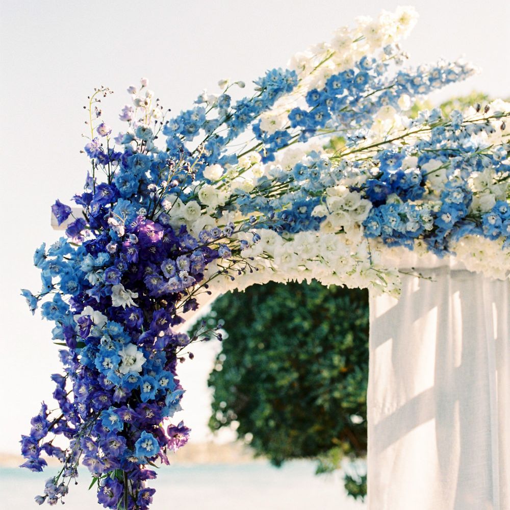 Blue &amp; White Altar Wedding Flowers | Pastel Blue &amp; Green, Romantic, Destination Wedding at Corfu Luxury Villas, Planned by Rosmarin Weddings &amp; Events | Mikhail Balygin Fine Art Wedding Photographer