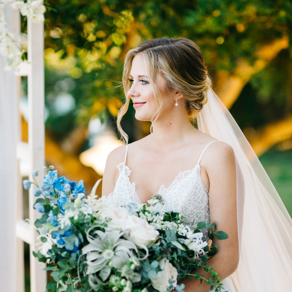 Outdoor Wedding Ceremony | Bride in Coloured Hayley Paige Wedding Dress | Oversized Bouquet | Pastel Blue &amp; Green, Romantic, Destination Wedding at Corfu Luxury Villas, Planned by Rosmarin Weddings &amp; Events | Mikhail Balygin Fine Art Wedding Photographer