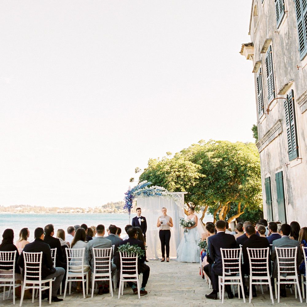 Outdoor Wedding Ceremony | Outdoor Wedding Ceremony Aisle &amp; Altar | Pastel Blue &amp; Green, Romantic, Destination Wedding at Corfu Luxury Villas, Planned by Rosmarin Weddings &amp; Events | Mikhail Balygin Fine Art Wedding Photographer