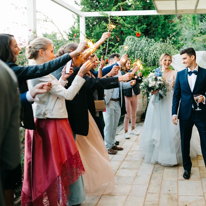 Bride in Coloured Hayley Paige Wedding Dress | Groom in Black Tie Suit | Pastel Blue &amp; Green, Romantic, Destination Wedding at Corfu Luxury Villas, Planned by Rosmarin Weddings &amp; Events | Mikhail Balygin Fine Art Wedding Photographer