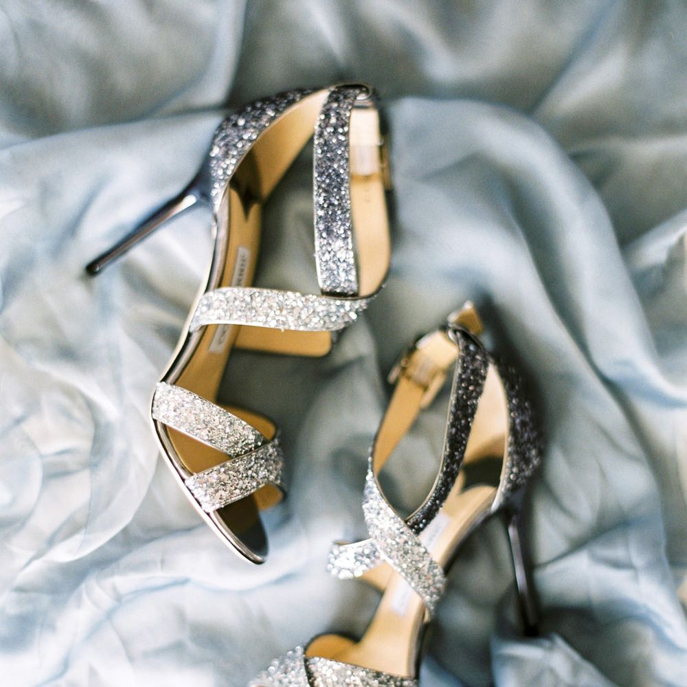 Silver Jimmy Choo Bridal Shoes | Pastel Blue &amp; Green, Romantic, Destination Wedding at Corfu Luxury Villas, Planned by Rosmarin Weddings &amp; Events | Mikhail Balygin Fine Art Wedding Photographer