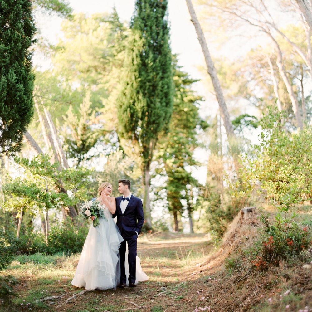 Bride in Coloured Hayley Paige Wedding Dress | Groom in Black Tie Suit | Pastel Blue &amp; Green, Romantic, Destination Wedding at Corfu Luxury Villas, Planned by Rosmarin Weddings &amp; Events | Mikhail Balygin Fine Art Wedding Photographer
