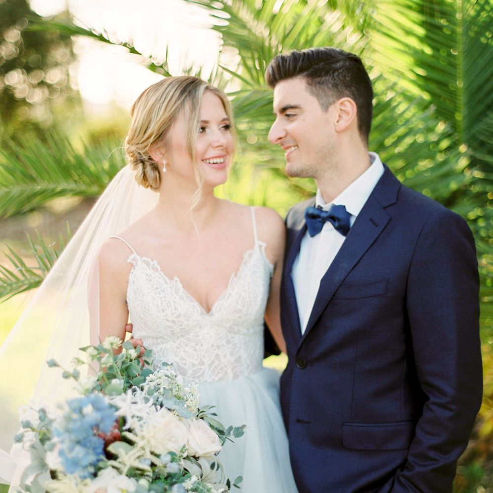Bride in Coloured Hayley Paige Wedding Dress | Groom in Black Tie Suit | Pastel Blue &amp; Green, Romantic, Destination Wedding at Corfu Luxury Villas, Planned by Rosmarin Weddings &amp; Events | Mikhail Balygin Fine Art Wedding Photographer