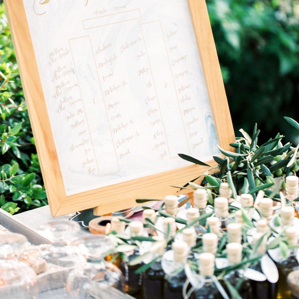Framed Table Plan | Pastel Blue &amp; Green, Romantic, Destination Wedding at Corfu Luxury Villas, Planned by Rosmarin Weddings &amp; Events | Mikhail Balygin Fine Art Wedding Photographer