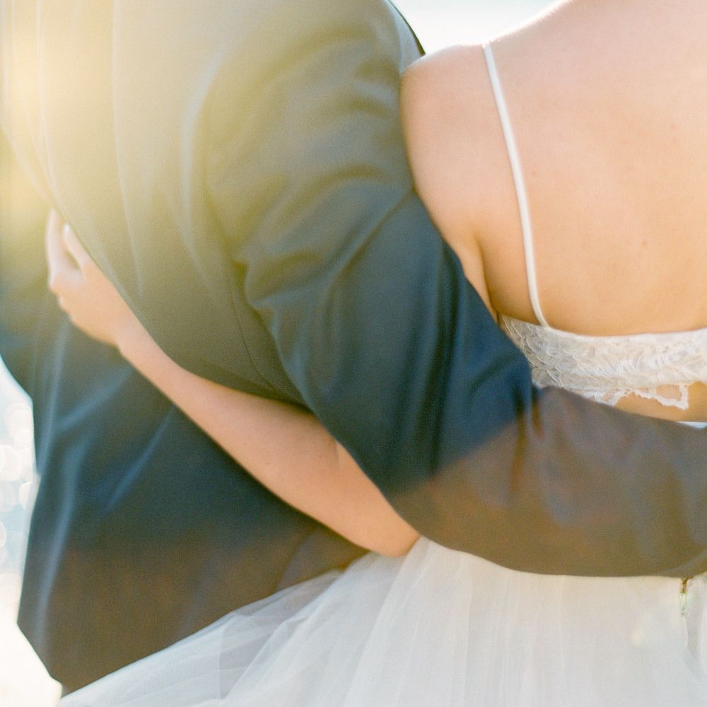 Bride in Coloured Hayley Paige Wedding Dress | Groom in Black Tie Suit | Pastel Blue &amp; Green, Romantic, Destination Wedding at Corfu Luxury Villas, Planned by Rosmarin Weddings &amp; Events | Mikhail Balygin Fine Art Wedding Photographer