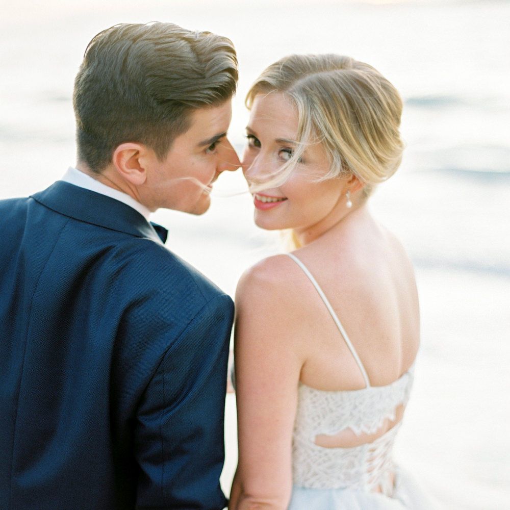 Bride in Coloured Hayley Paige Wedding Dress | Groom in Black Tie Suit | Pastel Blue &amp; Green, Romantic, Destination Wedding at Corfu Luxury Villas, Planned by Rosmarin Weddings &amp; Events | Mikhail Balygin Fine Art Wedding Photographer