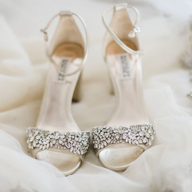 Bride shoes for multicultural wedding with red bridesmaid dresses