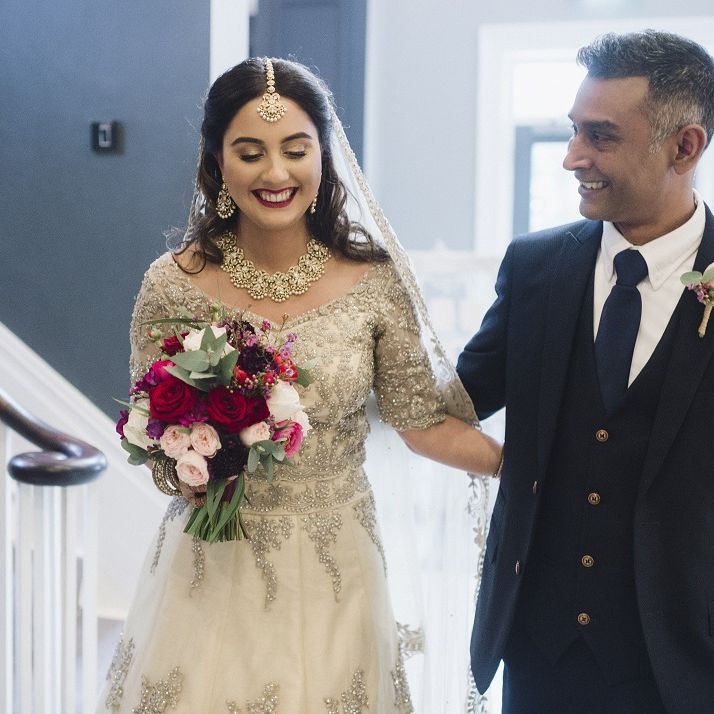 Bride with bright bouquet for wedding ceremony