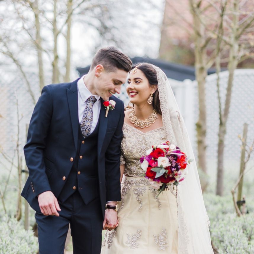 Bride and groom at multicultural wedding