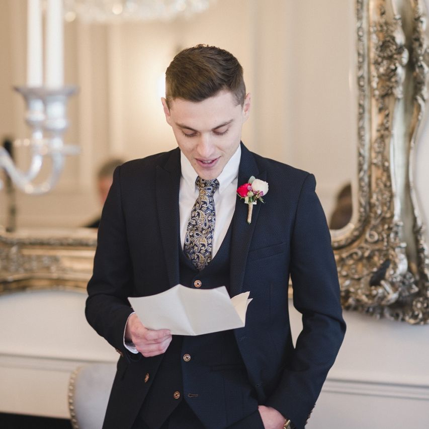 Groom during emotional wedding speeches