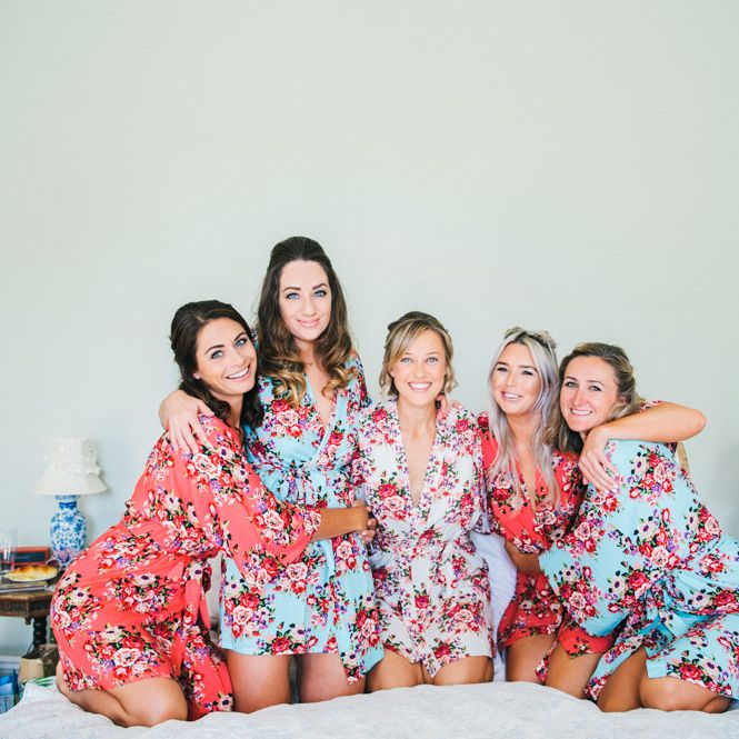 Wedding Morning Preparations | Bridal Party | Floral Getting Ready Robes | Colourful Pennard House Wedding With Bride Wearing Alexandrer Wang Dress | Allison Dewey Photography