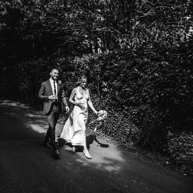 Bride in Racerback Alexander Wang Wedding Dress | Groom in Blue Ted Baker Suit | Colourful Pennard House Wedding With Bride Wearing Racerback Dress | Allison Dewey Photography