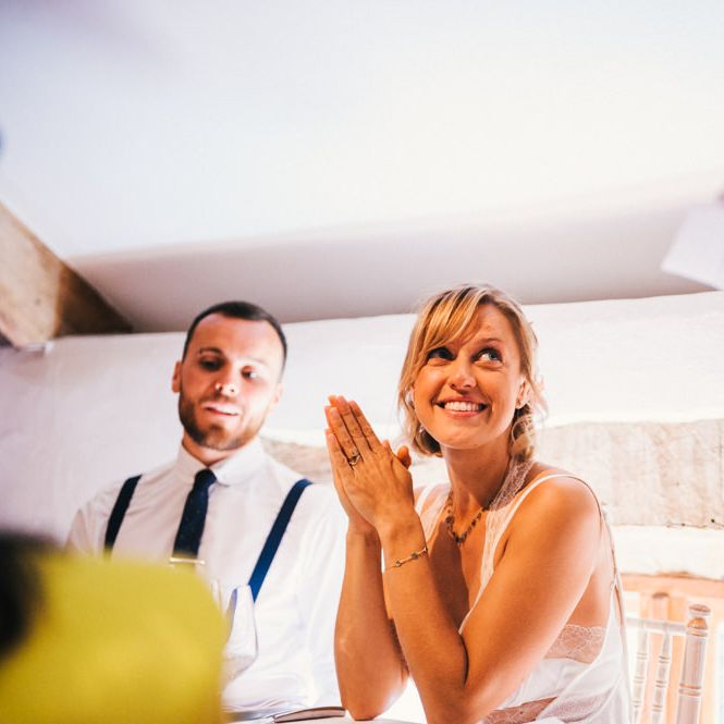 Wedding Reception | Bride in Racerback Alexander Wang Wedding Dress | Colourful Pennard House Wedding With Bride Wearing Racerback Dress | Allison Dewey Photography