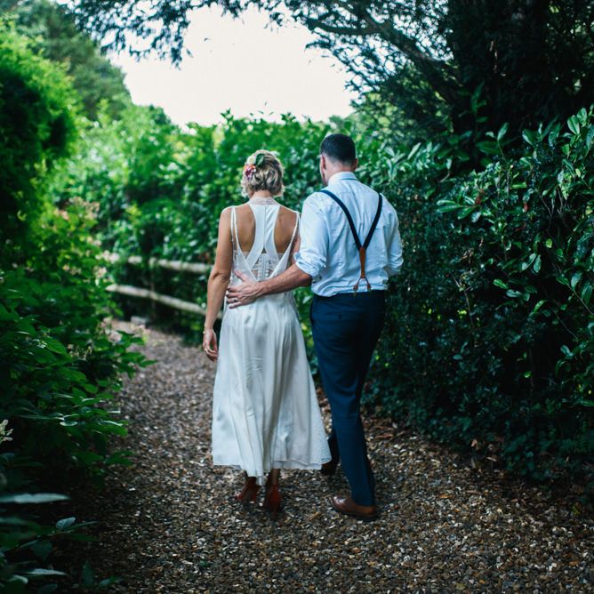 Bride in Racerback Alexander Wang Wedding Dress | Groom in Blue Ted Baker Suit | Colourful Pennard House Wedding With Bride Wearing Racerback Dress | Allison Dewey Photography