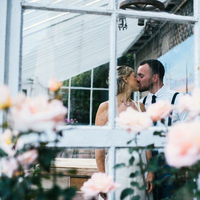 Bride in Racerback Alexander Wang Wedding Dress | Groom in Blue Ted Baker Suit | Colourful Pennard House Wedding With Bride Wearing Racerback Dress | Allison Dewey Photography
