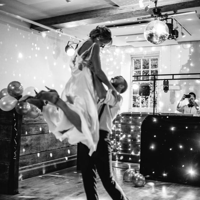 First Dance | Bride in Racerback Alexander Wang Wedding Dress | Groom in Blue Ted Baker Suit | Colourful Pennard House Wedding With Bride Wearing Racerback Dress | Allison Dewey Photography