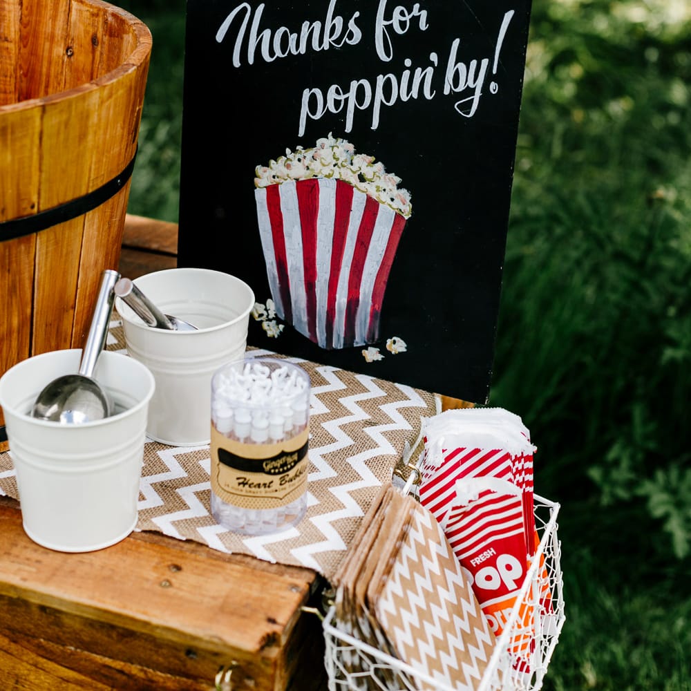 Popcorn Bar For Wedding // Bride In Floral Dress By Stephanie Allin Festival Wedding With Food Trucks &amp; Outdoor Ceremony With Geo Dome Tent Baya Hire Epic Love Story Photography