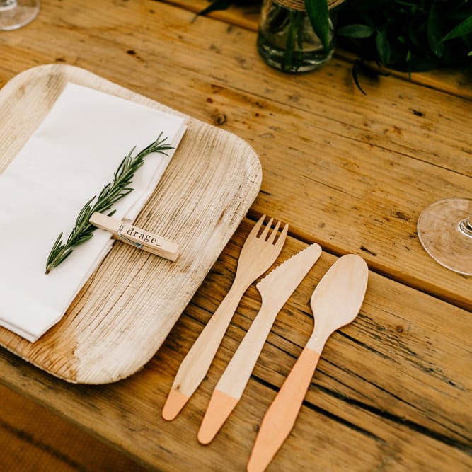 Biodegradable Dinner Wear For Wedding // Bride In Floral Dress By Stephanie Allin Festival Wedding With Food Trucks &amp; Outdoor Ceremony With Geo Dome Tent Baya Hire Epic Love Story Photography
