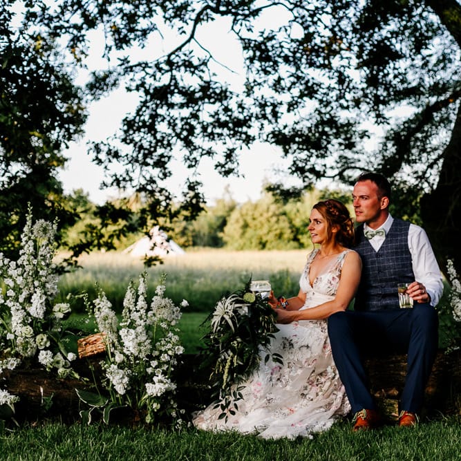 Bride In Floral Dress By Stephanie Allin Festival Wedding With Food Trucks &amp; Outdoor Ceremony With Geo Dome Tent Baya Hire Epic Love Story Photography