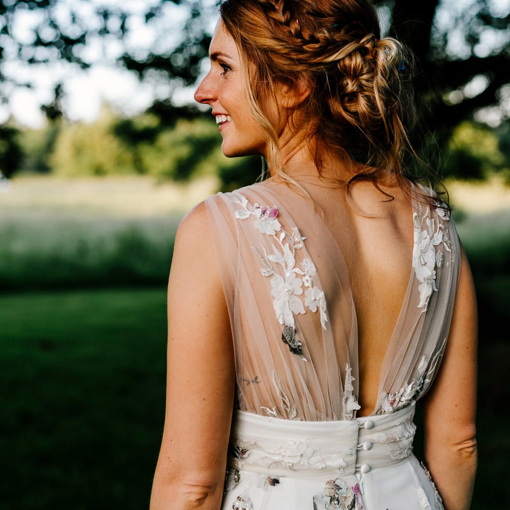 Bride In Floral Dress By Stephanie Allin Festival Wedding With Food Trucks &amp; Outdoor Ceremony With Geo Dome Tent Baya Hire Epic Love Story Photography