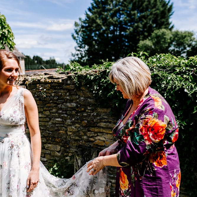 Bride In Floral Dress By Stephanie Allin Festival Wedding With Food Trucks &amp; Outdoor Ceremony With Geo Dome Tent Baya Hire Epic Love Story Photography