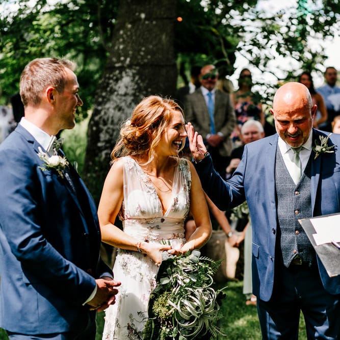 Bride In Floral Dress By Stephanie Allin Festival Wedding With Food Trucks &amp; Outdoor Ceremony With Geo Dome Tent Baya Hire Epic Love Story Photography
