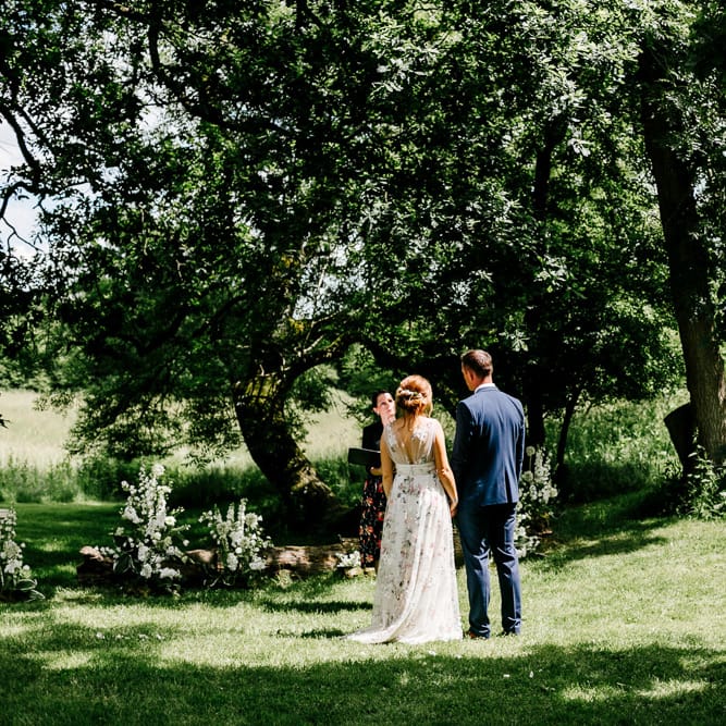 Bride In Floral Dress By Stephanie Allin Festival Wedding With Food Trucks &amp; Outdoor Ceremony With Geo Dome Tent Baya Hire Epic Love Story Photography