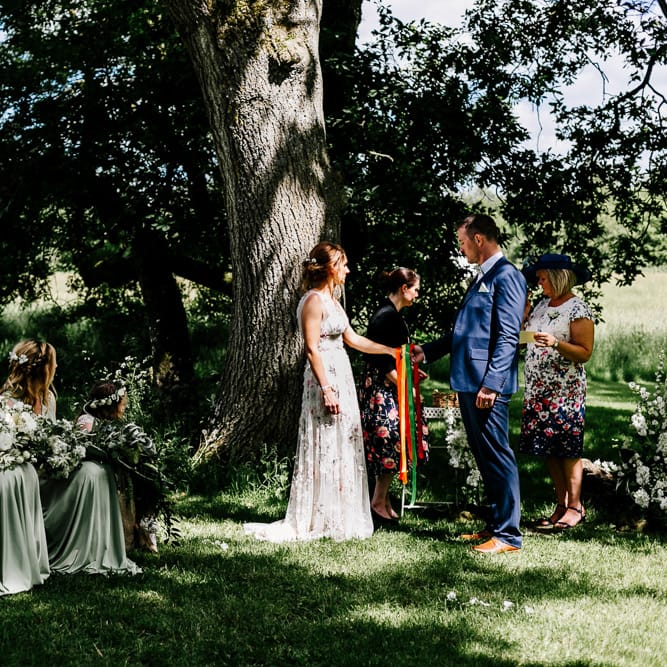 Bride In Floral Dress By Stephanie Allin Festival Wedding With Food Trucks &amp; Outdoor Ceremony With Geo Dome Tent Baya Hire Epic Love Story Photography