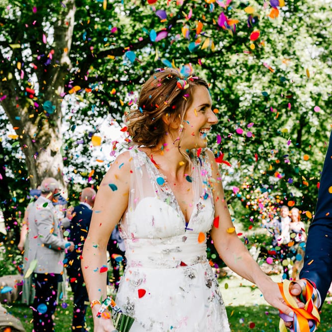 Bride In Floral Dress By Stephanie Allin Festival Wedding With Food Trucks &amp; Outdoor Ceremony With Geo Dome Tent Baya Hire Epic Love Story Photography