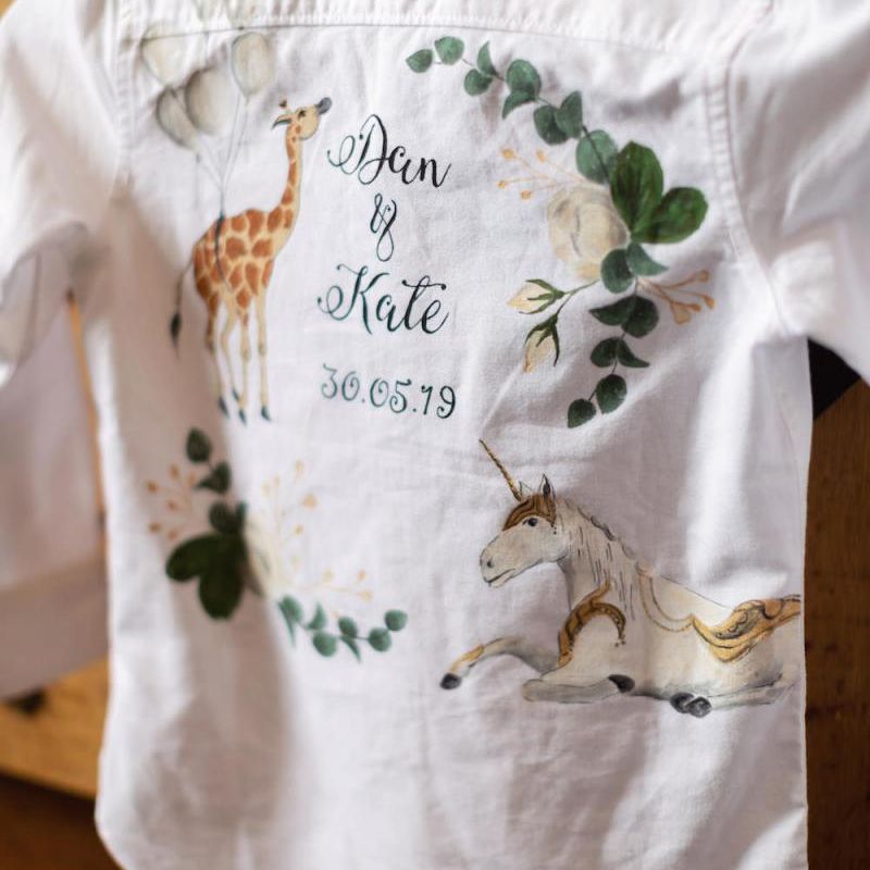 Personalised page boy shirt with floral and animal decoration