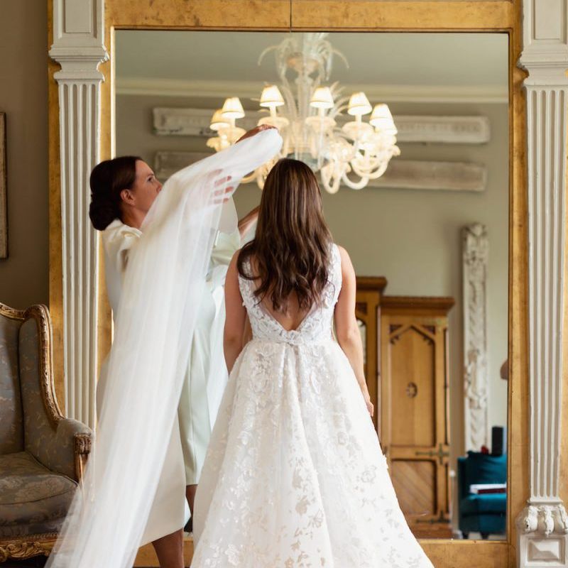 Bride wearing Zuhair Murad dress and statement veil