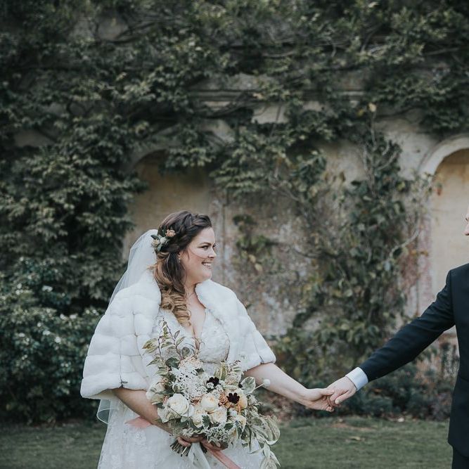 Bride And Groom Portrait Holding Hands at Kirtlington Park Wedding Venue