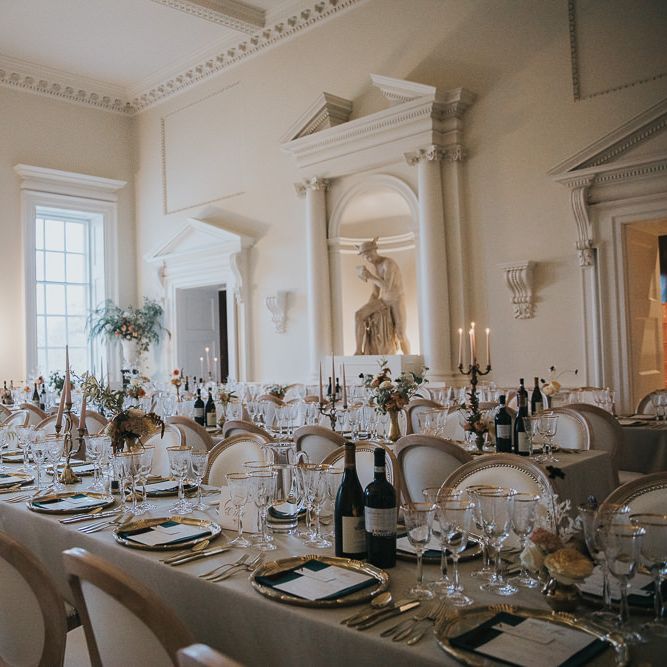 Wedding Breakfast Set Up In Grand Oxfordshire Wedding Venue