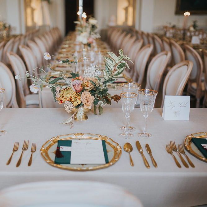 Table Place Setting For Winter Wedding With Gold Detail