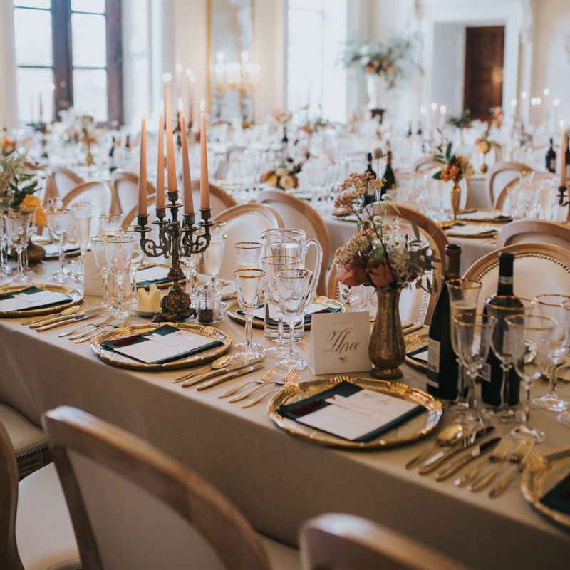 Candle Lit Wedding Table Decor With Gold Detail at Oxfordshire Wedding Venue
