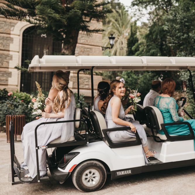 Bridal Party Travelling to the Ceremony in a Golf Buggy