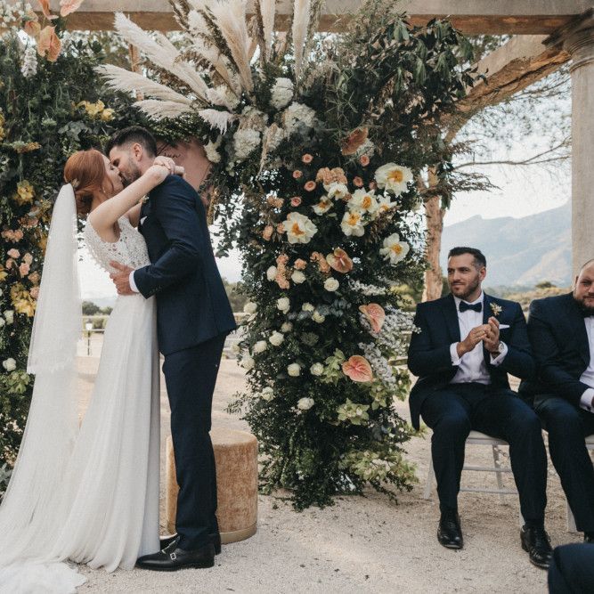 Floral Arch with Peach Flowers, Foliage and Pampas Grass