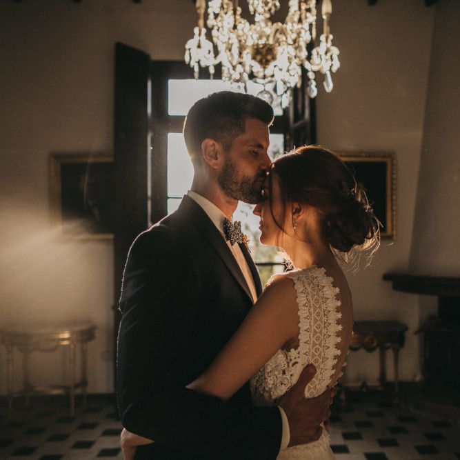 Bride and Groom Embracing