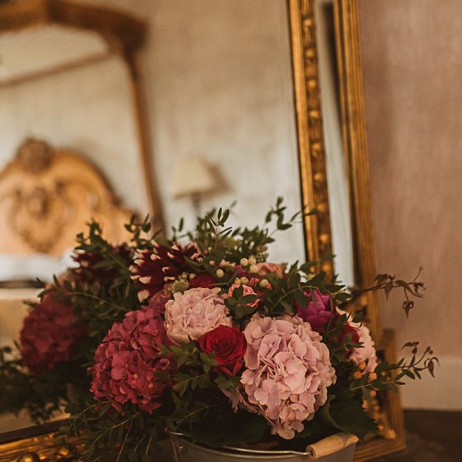 Pale Pink and Fuchsia Pink Hydrangea Wedding Flowers featured on escape to the chateau