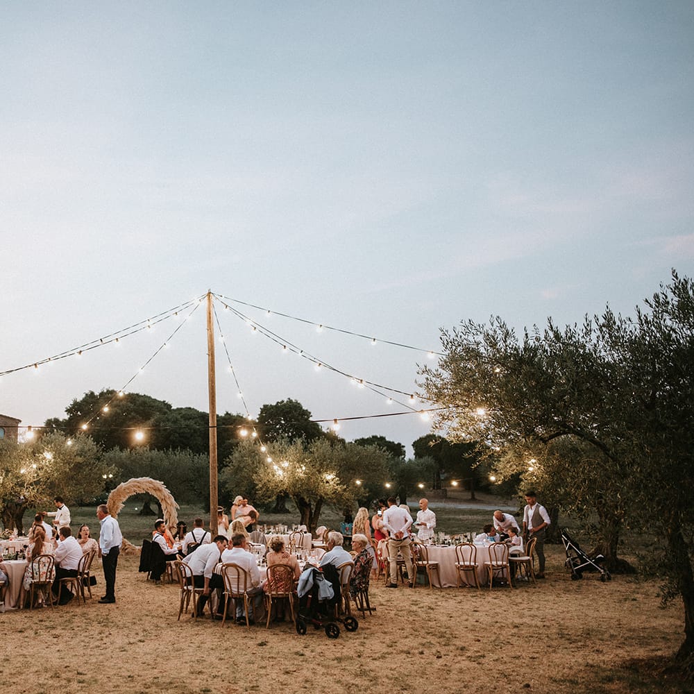 Outdoor Wedding Reception With Fairylights