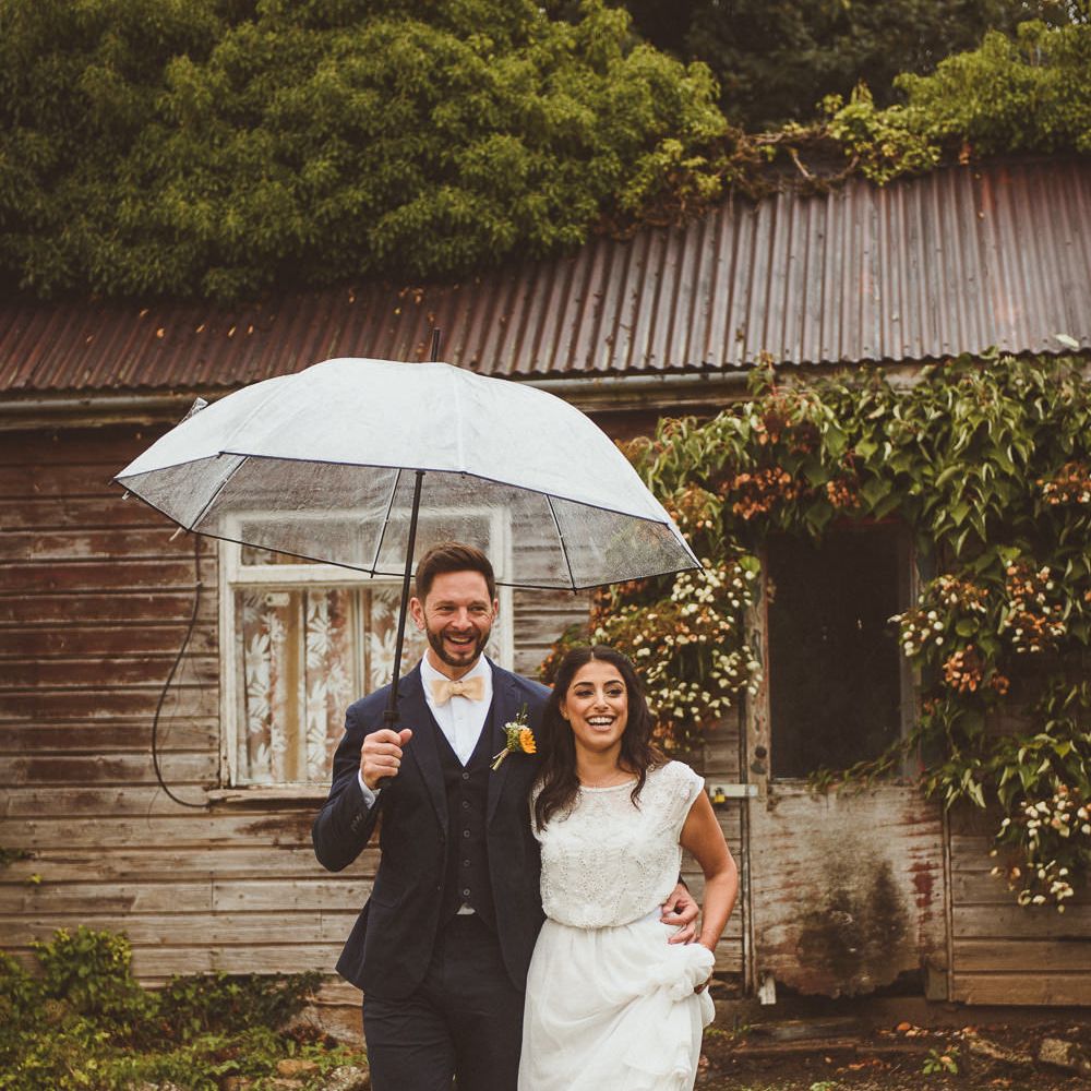 Bride in Gatsby Lady Gown | Groom in Navy Reiss Suit | Fusion Rustic Indian Country Wedding at The Green Cornwall | Matt Penberthy Photography
