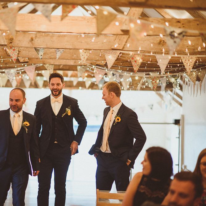 Groom in Navy Reiss Suit | Fusion Rustic Indian Country Wedding at The Green Cornwall | Matt Penberthy Photography