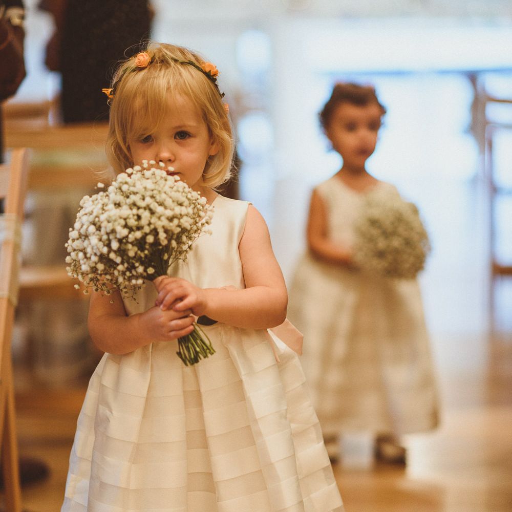Flower Girl with Gypsophila Bouquet | Fusion Rustic Indian Country Wedding at The Green Cornwall | Matt Penberthy Photography